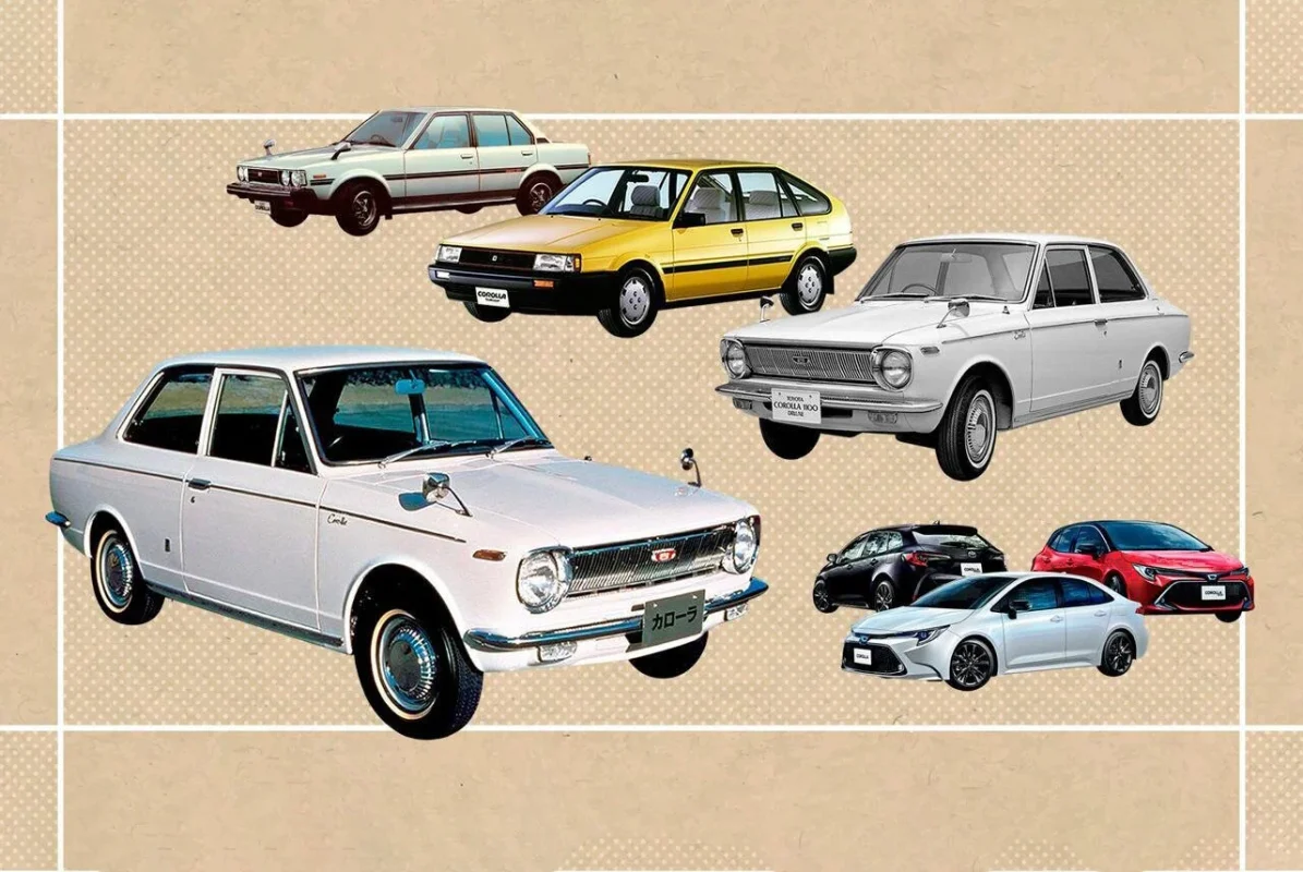 تصویری از مدل‌های مختلف تویوتا کرولا از نسل‌های قدیمی تا جدید